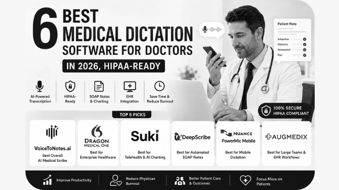 Cover for 6 Best Medical Dictation Software for Doctors in 2026, HIPAA-Ready